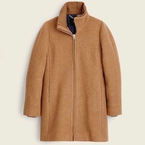 NWT J. Crew 8 Tall Lodge Coat in Italian Stadium-Cloth Wool Heather Acorn